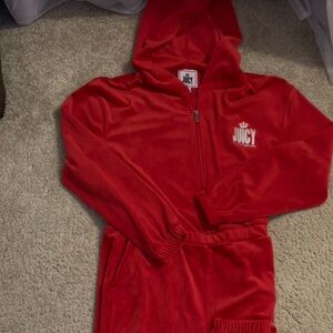 Juicy Couture Vibrant Red Velour Pants Jumpsuit